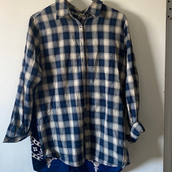 Plaid and Velvet Button Shirt - Picture 1 of 4